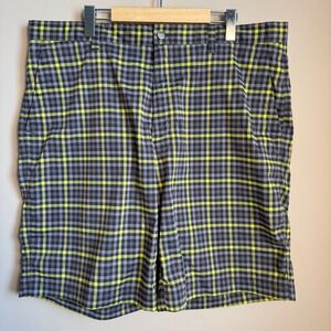 Callaway Men's Plaid Golf Shorts Size 38 Gray Yellow Flat Front Preppy Gingham